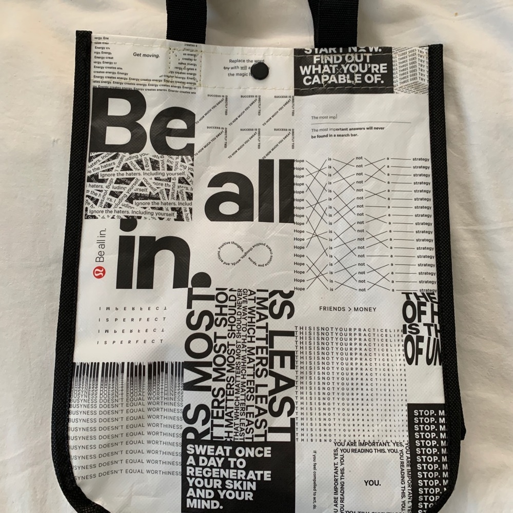 New Lululemon Reusable Shopping Gift Bag Lunch Tote BE ALL IN Small White